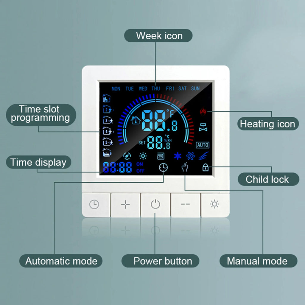 Intelligent Thermostat Wall Thermostat Programmable Digital Thermostat Floor Underfloor Temperature Controller LCD Color Screen