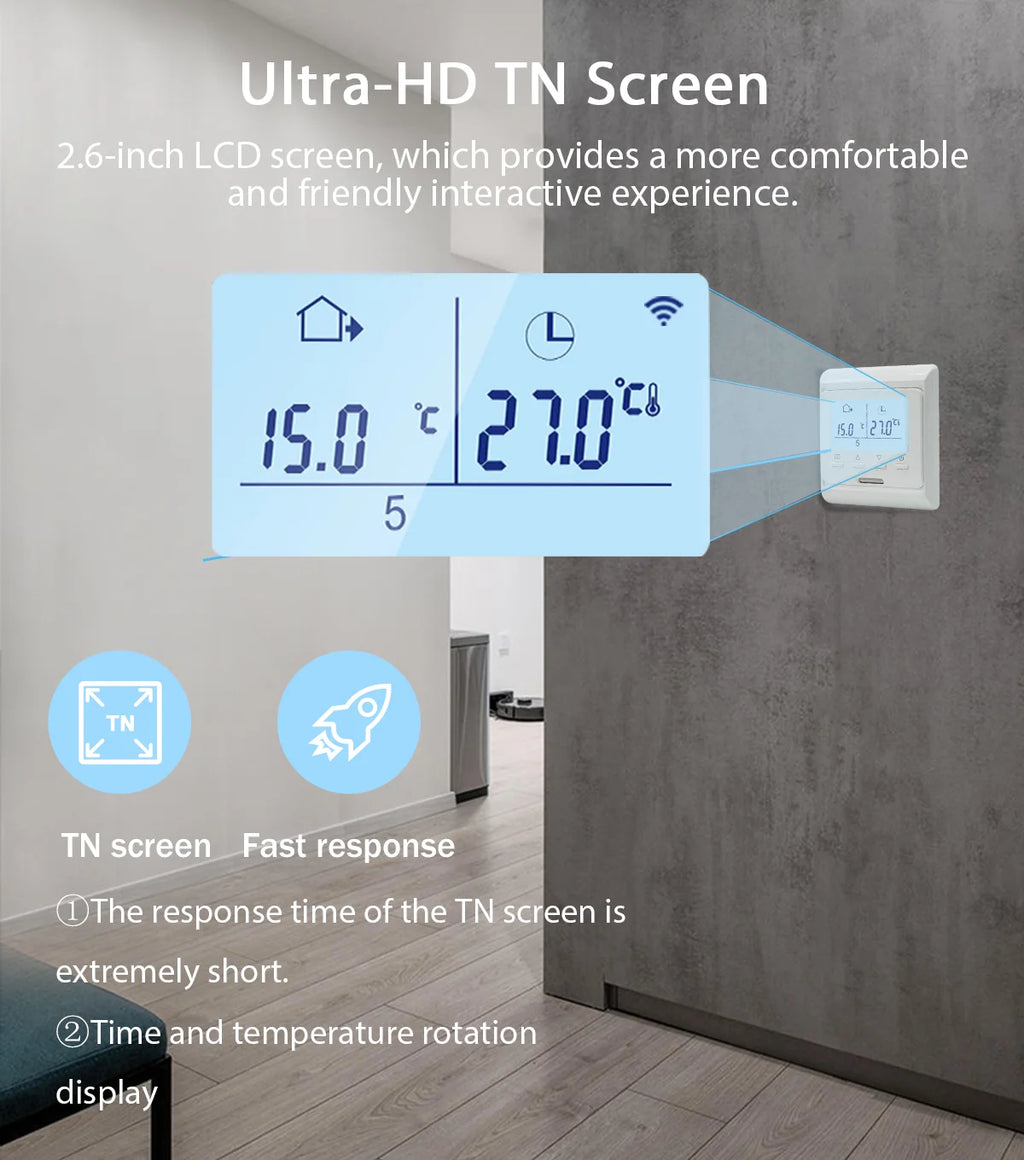 Intelligent Floor Heating Thermostat 100V-240V 3A 16A with WiFi Connectivity for Remote Temperature Control and Smart Scheduling