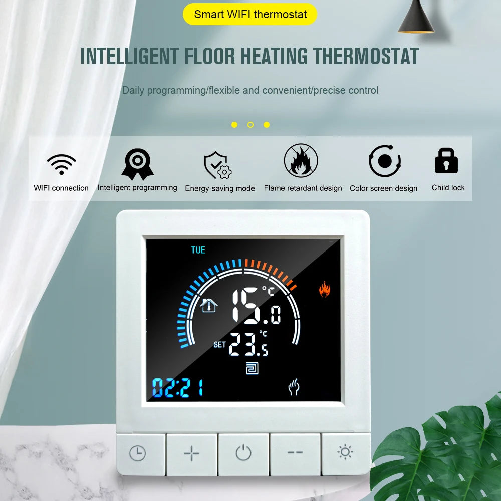 Intelligent Thermostat Wall Thermostat Programmable Digital Thermostat Floor Underfloor Temperature Controller LCD Color Screen
