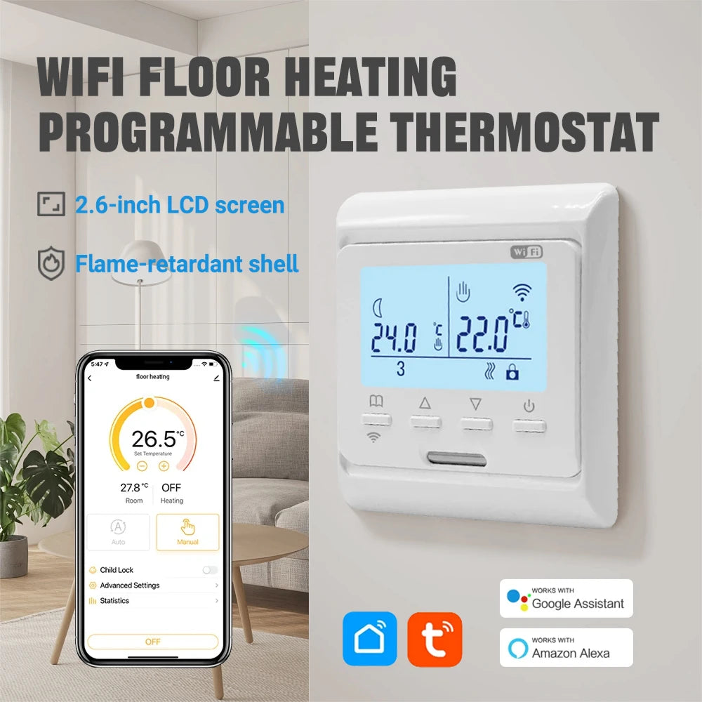 Intelligent Floor Heating Thermostat 100V-240V 3A 16A with WiFi Connectivity for Remote Temperature Control and Smart Scheduling