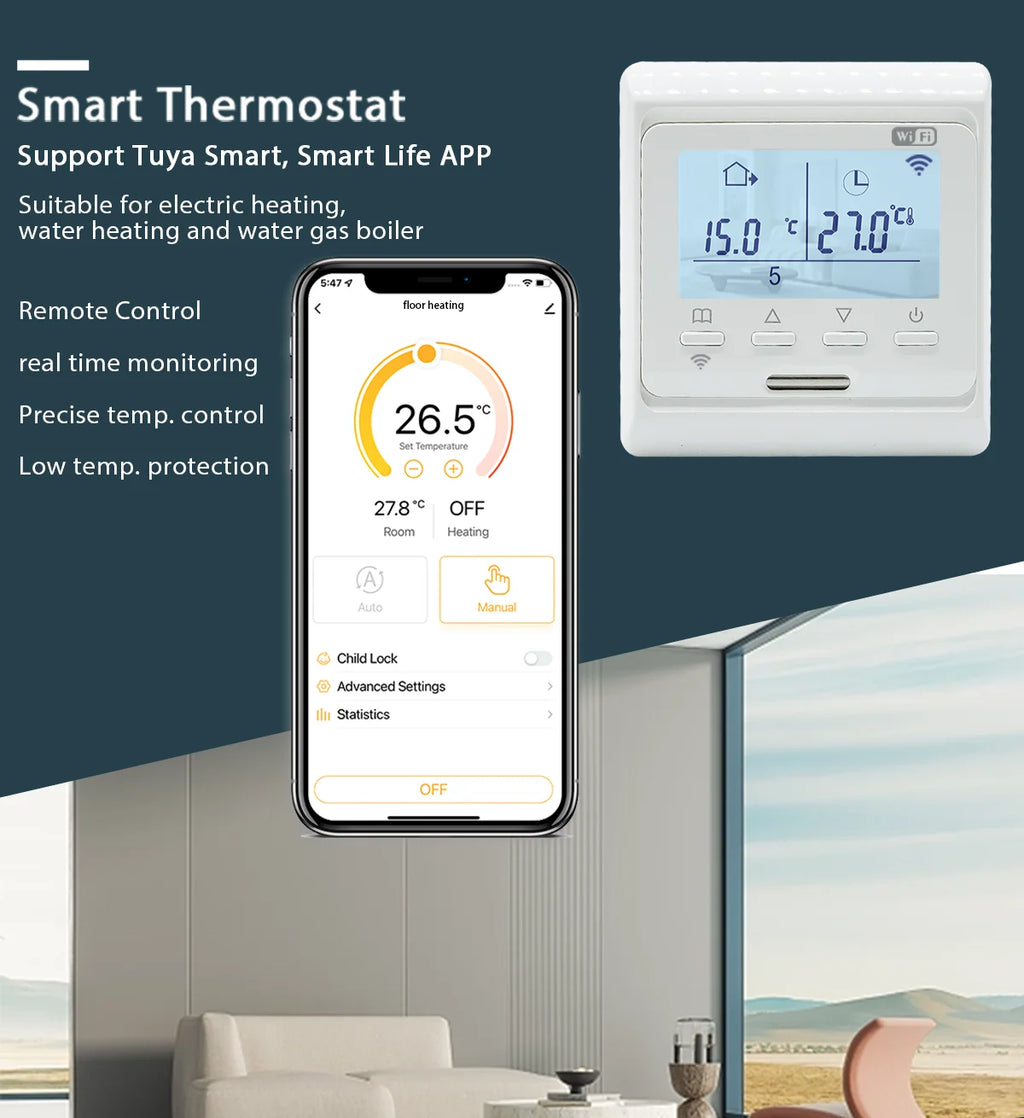 Intelligent Floor Heating Thermostat 100V-240V 3A 16A with WiFi Connectivity for Remote Temperature Control and Smart Scheduling