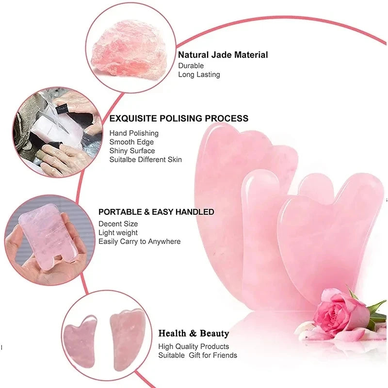 Rose Quartz Gua Sha Board Natural Jade Gouache Scraper Massager Facial Lifting SPA Acupuncture Skin Care Anti-Aging Beauty Tool